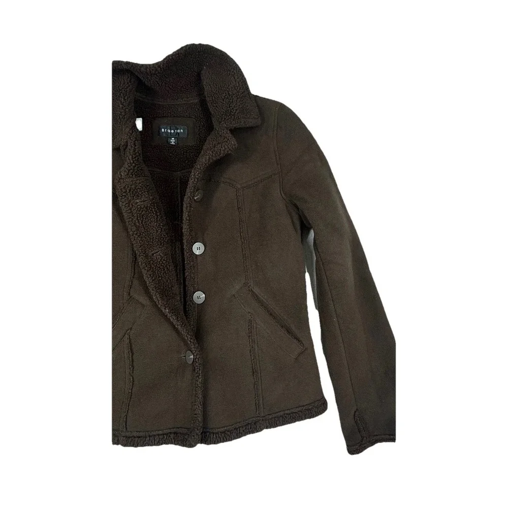 Braetan Brown‎ Sherpa Lined Faux Suede Jacket Women's M Button Front Cozy Warm